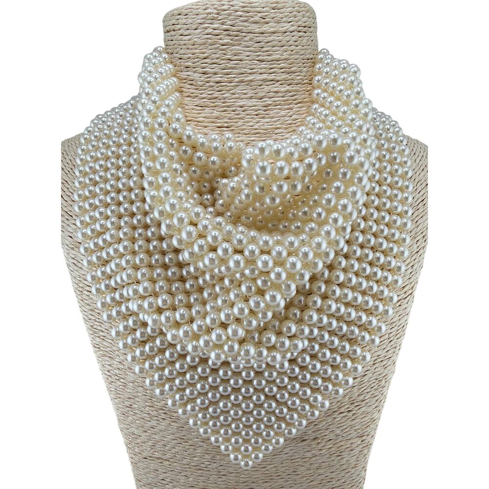 Vintage Woven Faux Pearl Right-Angle Weave Bib Necklace